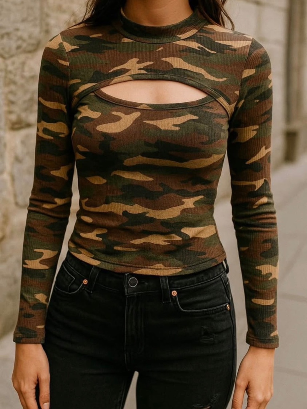 Vintage y2k cutout waffle top long sleeves